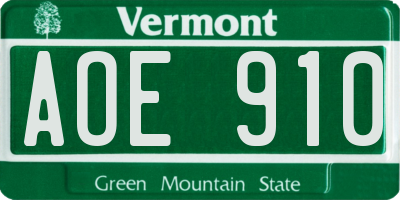 VT license plate AOE910