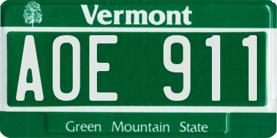 VT license plate AOE911