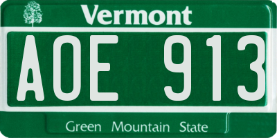 VT license plate AOE913