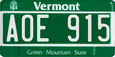 VT license plate AOE915