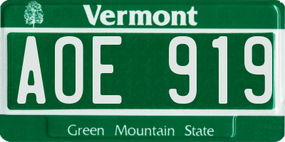 VT license plate AOE919