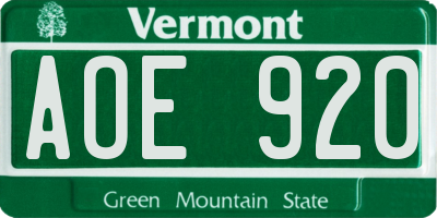 VT license plate AOE920