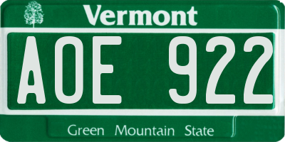 VT license plate AOE922