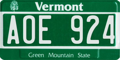 VT license plate AOE924
