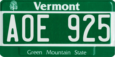 VT license plate AOE925