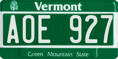 VT license plate AOE927