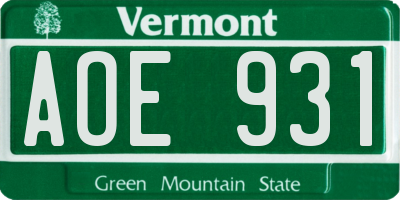 VT license plate AOE931