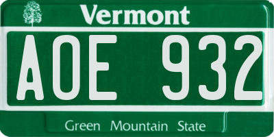 VT license plate AOE932
