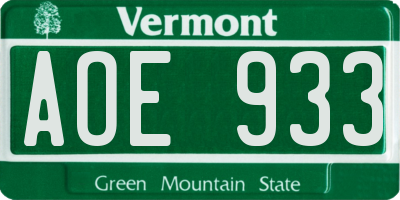 VT license plate AOE933