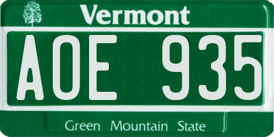 VT license plate AOE935