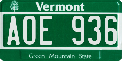 VT license plate AOE936