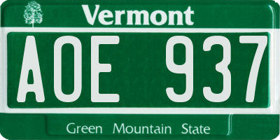 VT license plate AOE937