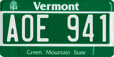 VT license plate AOE941