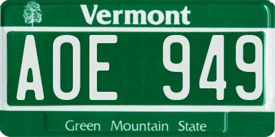VT license plate AOE949