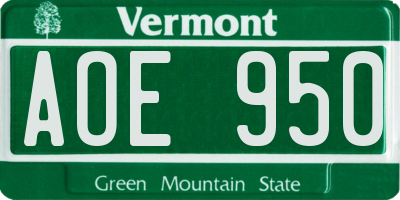 VT license plate AOE950