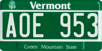 VT license plate AOE953