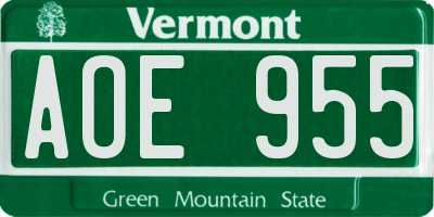 VT license plate AOE955