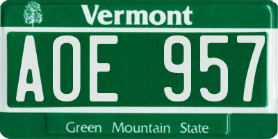 VT license plate AOE957