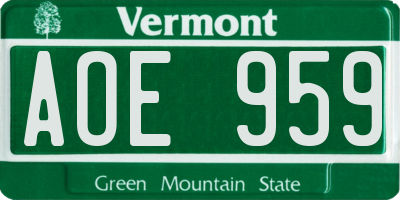 VT license plate AOE959