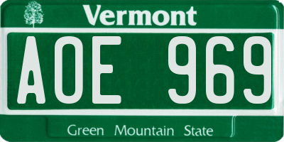 VT license plate AOE969
