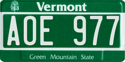 VT license plate AOE977