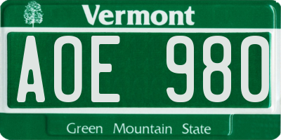 VT license plate AOE980