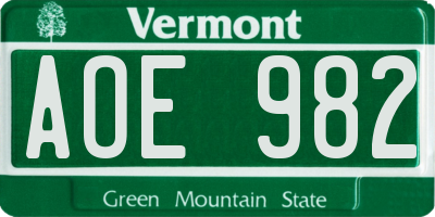 VT license plate AOE982