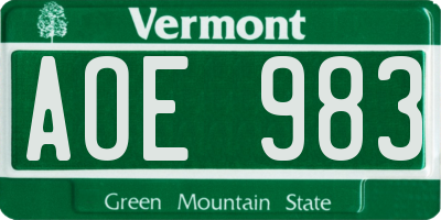 VT license plate AOE983