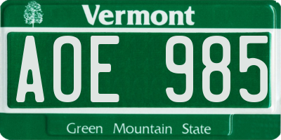 VT license plate AOE985