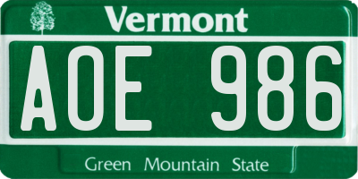 VT license plate AOE986