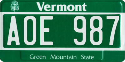 VT license plate AOE987
