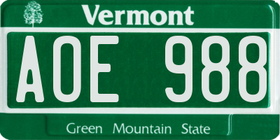 VT license plate AOE988
