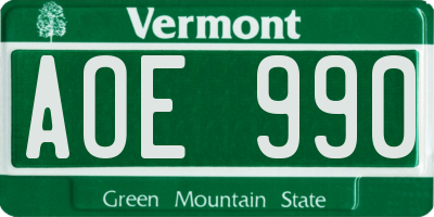 VT license plate AOE990