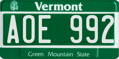VT license plate AOE992