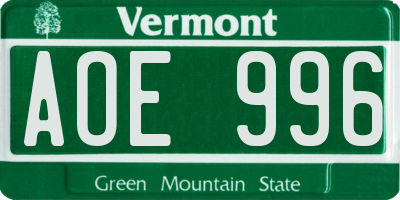 VT license plate AOE996