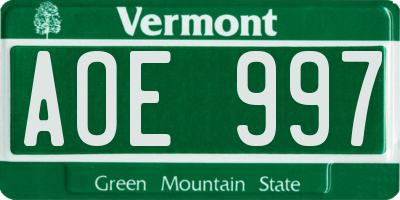 VT license plate AOE997