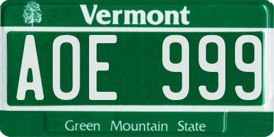 VT license plate AOE999