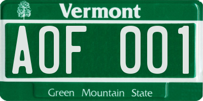 VT license plate AOF001