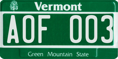 VT license plate AOF003