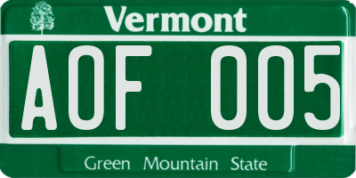 VT license plate AOF005