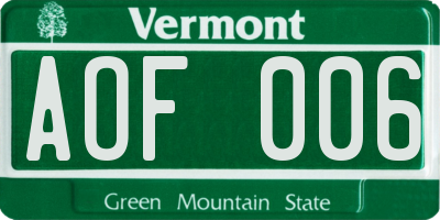 VT license plate AOF006
