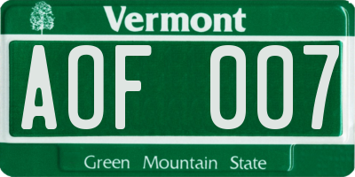 VT license plate AOF007