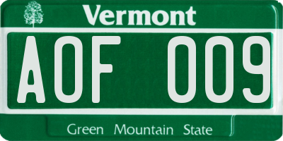 VT license plate AOF009