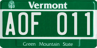 VT license plate AOF011
