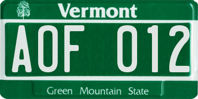 VT license plate AOF012