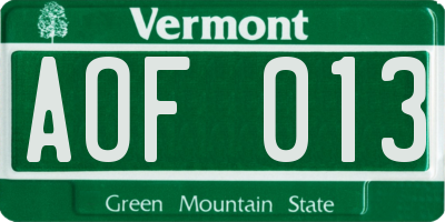 VT license plate AOF013