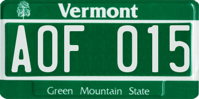 VT license plate AOF015