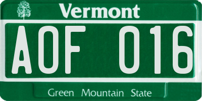 VT license plate AOF016