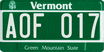 VT license plate AOF017