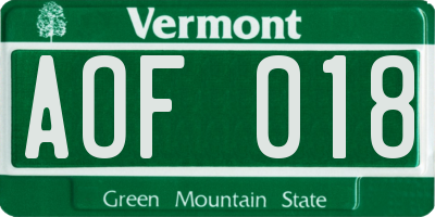 VT license plate AOF018
